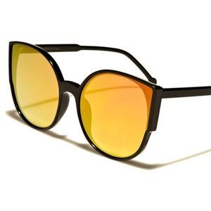Classic Retro Look Stylish Womens Orange Mirrored Lens Round Cat Eye Sunglasses